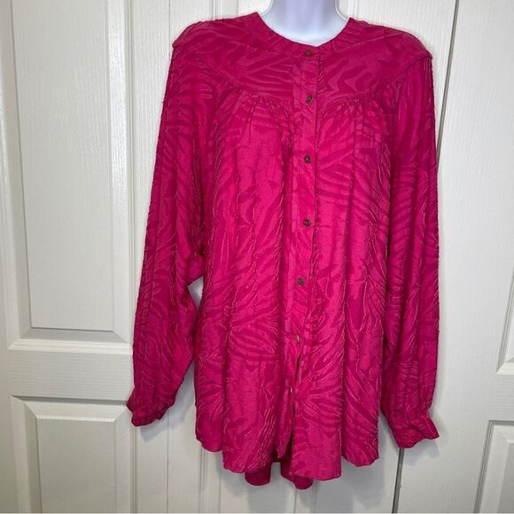 Free People Can’t Stop Dreaming Oversized Tunic Blouse Hot Pink Size Medium - Picture 2 of 14